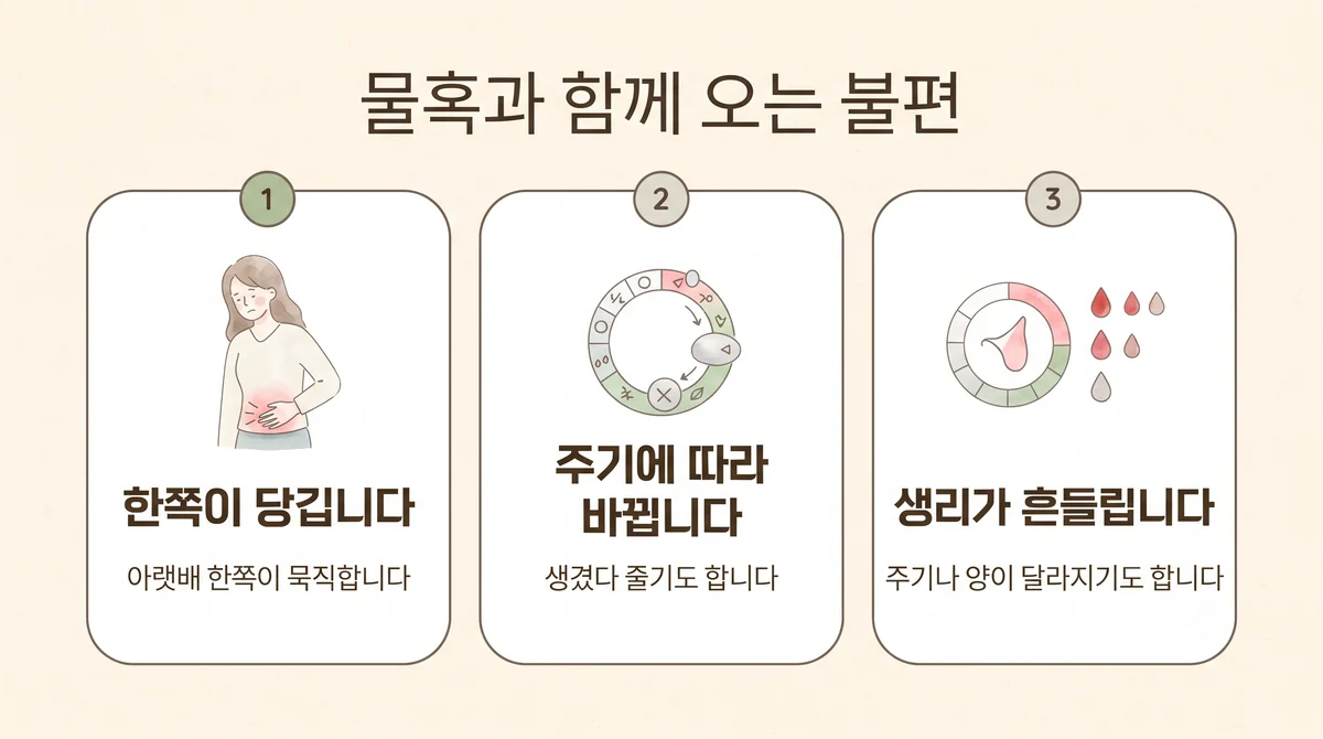 미추홀구한의원 난소낭종 원인 - 한쪽이 당깁니다·주기에 따라 바뀝니다·생리가 흔들립니다