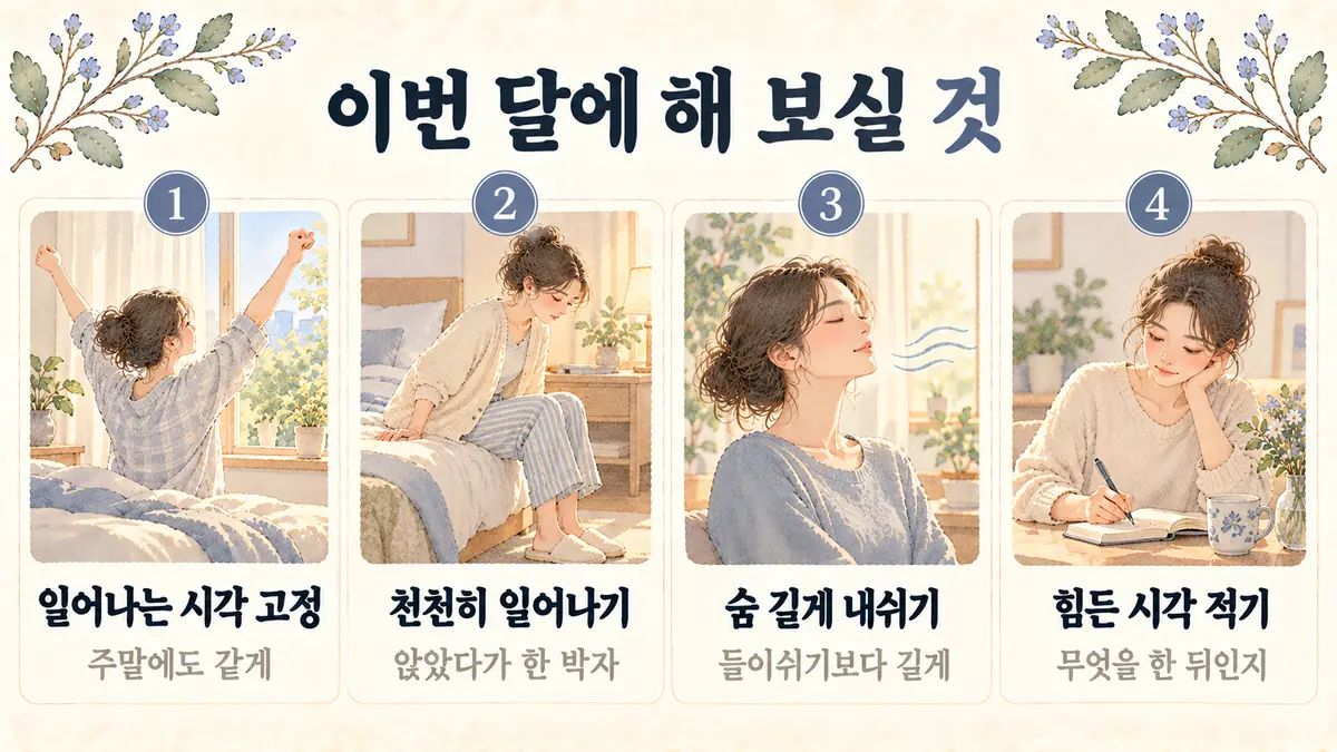 구월동한의원 자율신경 실조 생활관리 - 일어나는 시각 고정·천천히 일어나기·숨 길게 내쉬기·힘든 시각 적기