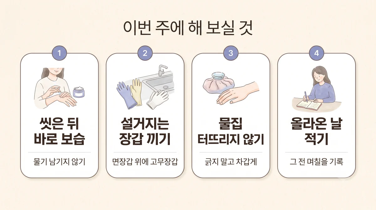 구월동한의원 한포진 생활관리 - 씻은 뒤 바로 보습·설거지는 장갑 끼기·물집 터뜨리지 않기·올라온 날 적기