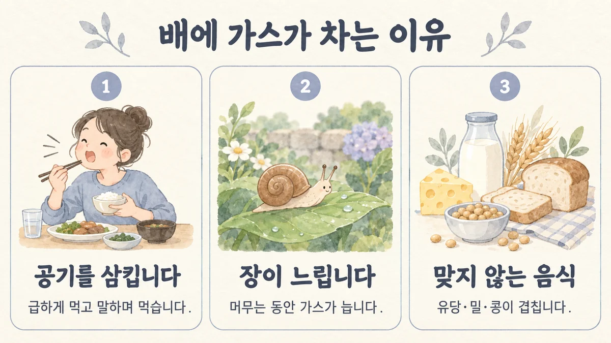 구월동한의원 복부 가스 원인 - 공기를 삼킵니다·장이 느립니다·맞지 않는 음식