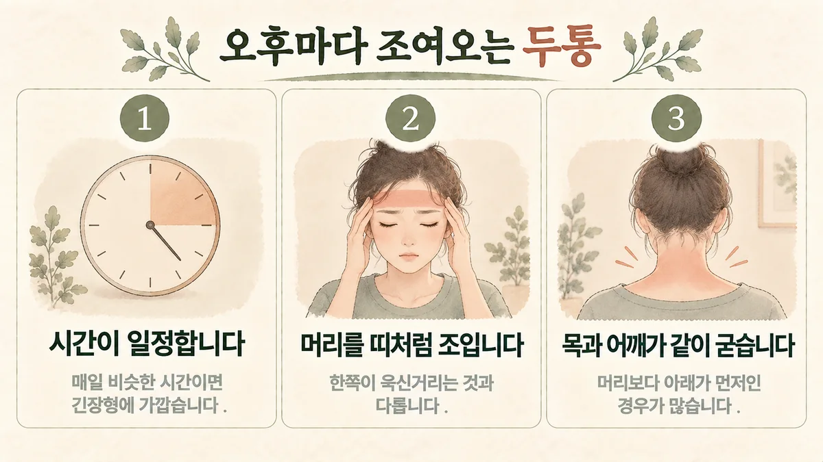구월동한의원 두통 원인 - 일정한 시간·띠처럼 조임·목과 어깨 굳음