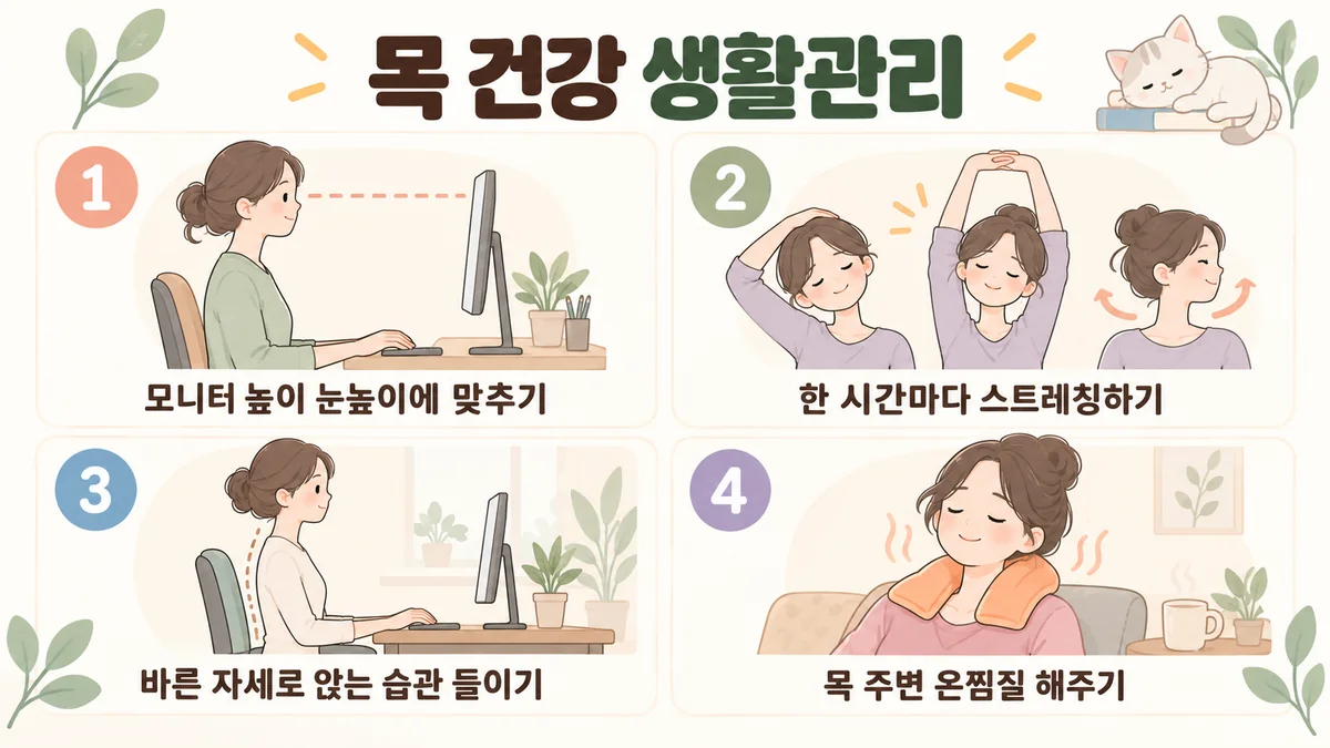구월동한의원 거북목 생활관리 - 화면을 눈높이로·한 시간에 한 번·휴대폰 들어서 보기·베개 높이 맞추기