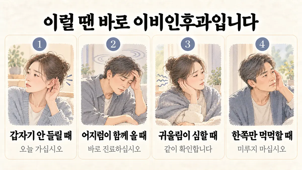 구월동한의원 돌발성 난청 자가진단 - 갑자기 안 들릴 때·어지럼이 함께 올 때·귀울림이 심할 때·한쪽만 먹먹할 때