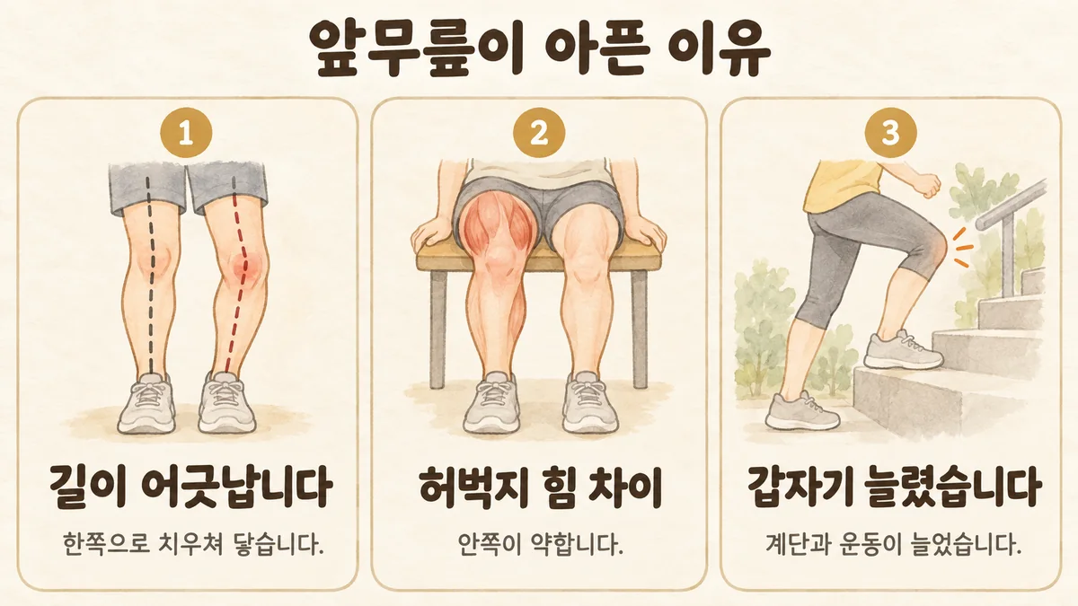 시흥한의원 슬개연골연화증 원인 - 길이 어긋납니다·허벅지 힘 차이·갑자기 늘렸습니다
