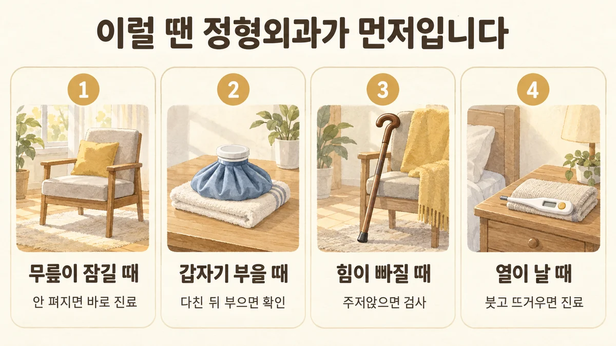 시흥한의원 무릎 연골 자가진단 - 무릎이 잠길 때·갑자기 부을 때·힘이 빠질 때·열이 날 때