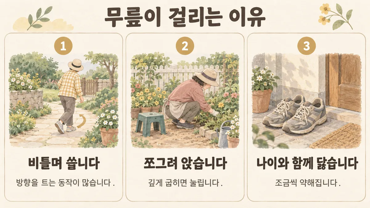 시흥한의원 무릎 연골 원인 - 비틀며 씁니다·쪼그려 앉습니다·나이와 함께 닳습니다