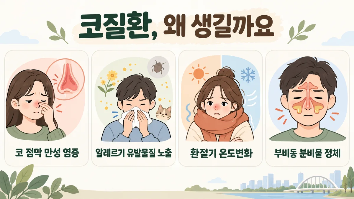 시흥한의원 코막힘 원인 - 점막이 붓습니다·구조가 좁습니다·코약에 기댑니다