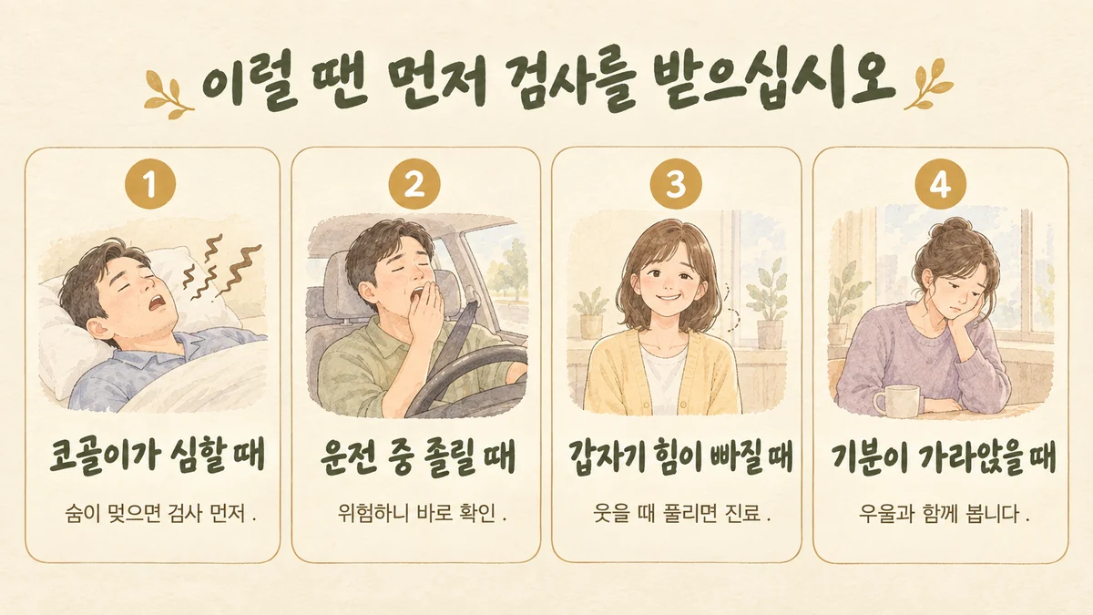 시흥한의원 낮 졸림 자가진단 - 코골이가 심할 때·운전 중 졸릴 때·갑자기 힘이 빠질 때·기분이 가라앉을 때