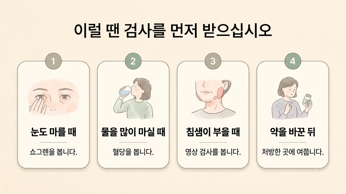송도한의원 구강건조증 자가진단 - 눈도 마를 때·물을 많이 마실 때·침샘이 부을 때·약을 바꾼 뒤