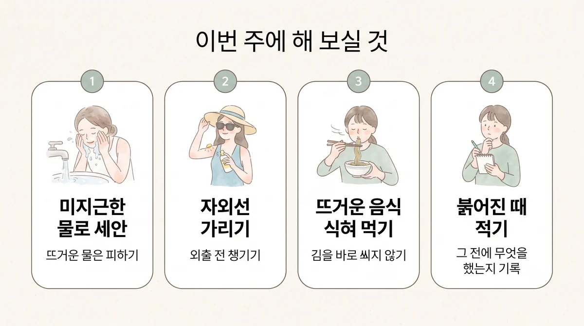 송도한의원 안면홍조 생활관리 - 미지근한 물로 세안·자외선 가리기·뜨거운 음식 식혀 먹기·붉어진 때 적기