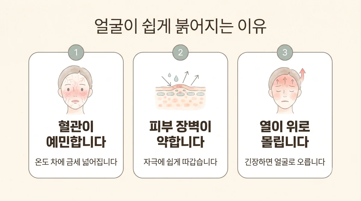 송도한의원 안면홍조 원인 - 혈관이 예민합니다·피부 장벽이 약합니다·열이 위로 몰립니다