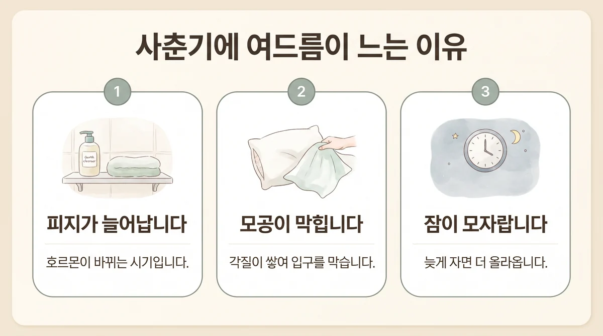 송도한의원 사춘기 여드름 원인 - 피지가 늘어납니다·모공이 막힙니다·잠이 모자랍니다