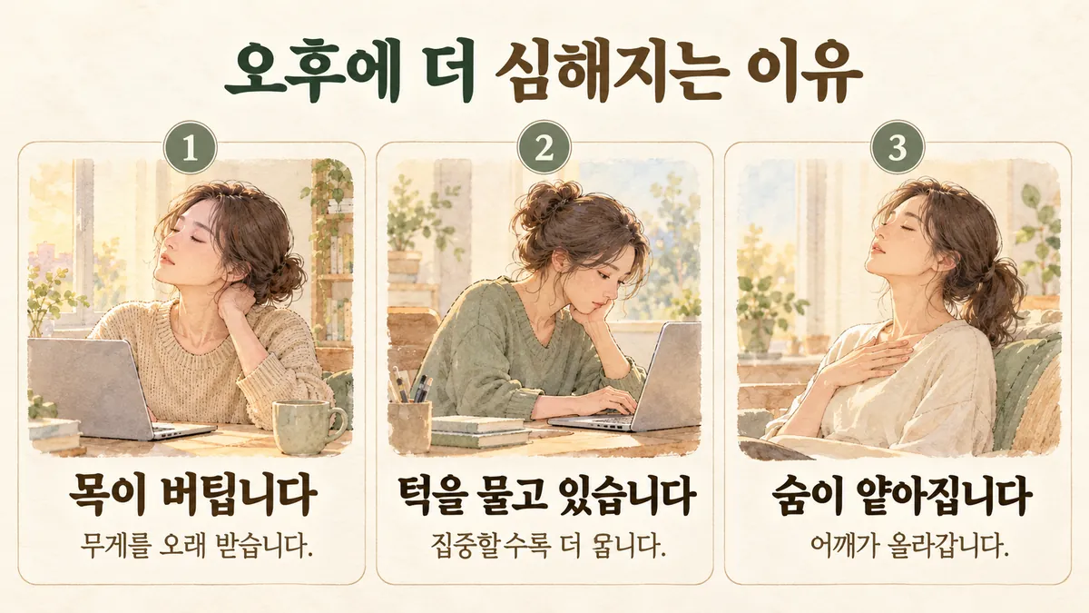 송도한의원 긴장성 두통 원인 - 목이 버팁니다·턱을 물고 있습니다·숨이 얕아집니다