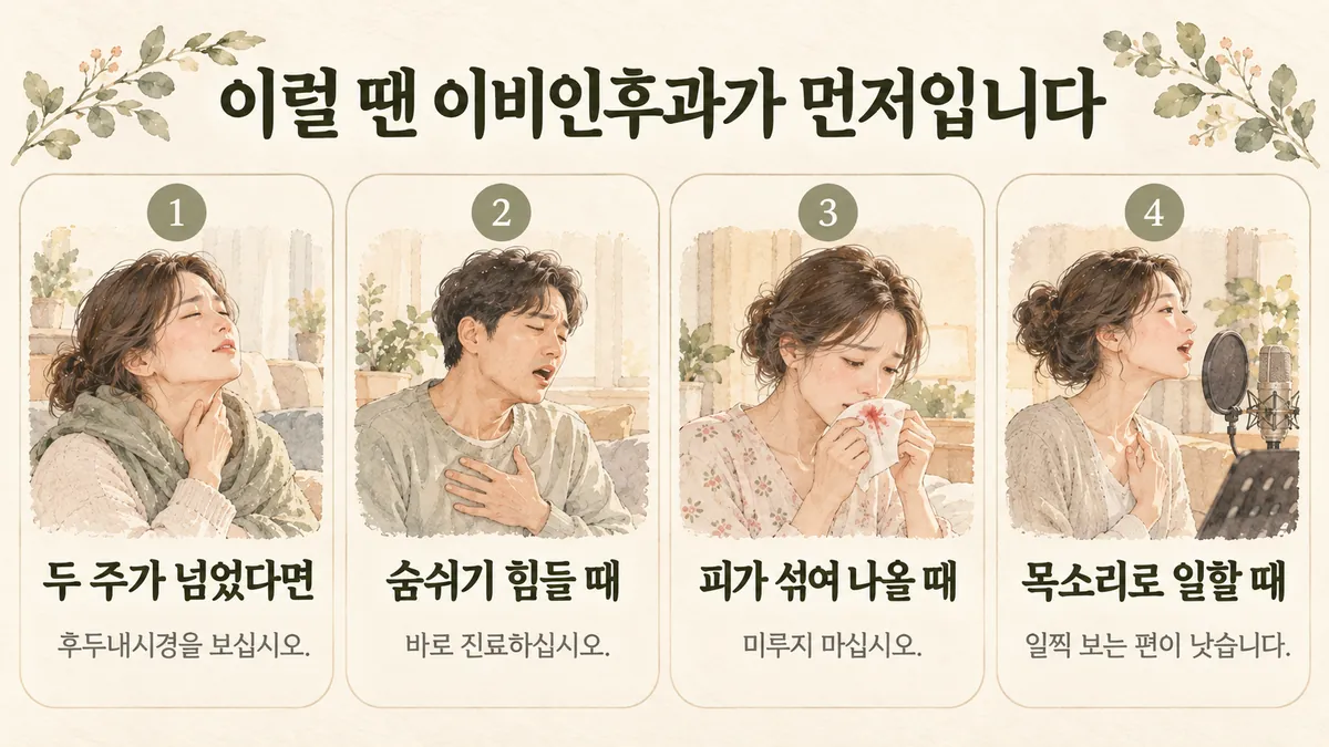 송도한의원 성대결절 자가진단 - 두 주가 넘었다면·숨쉬기 힘들 때·피가 섞여 나올 때·목소리로 일할 때