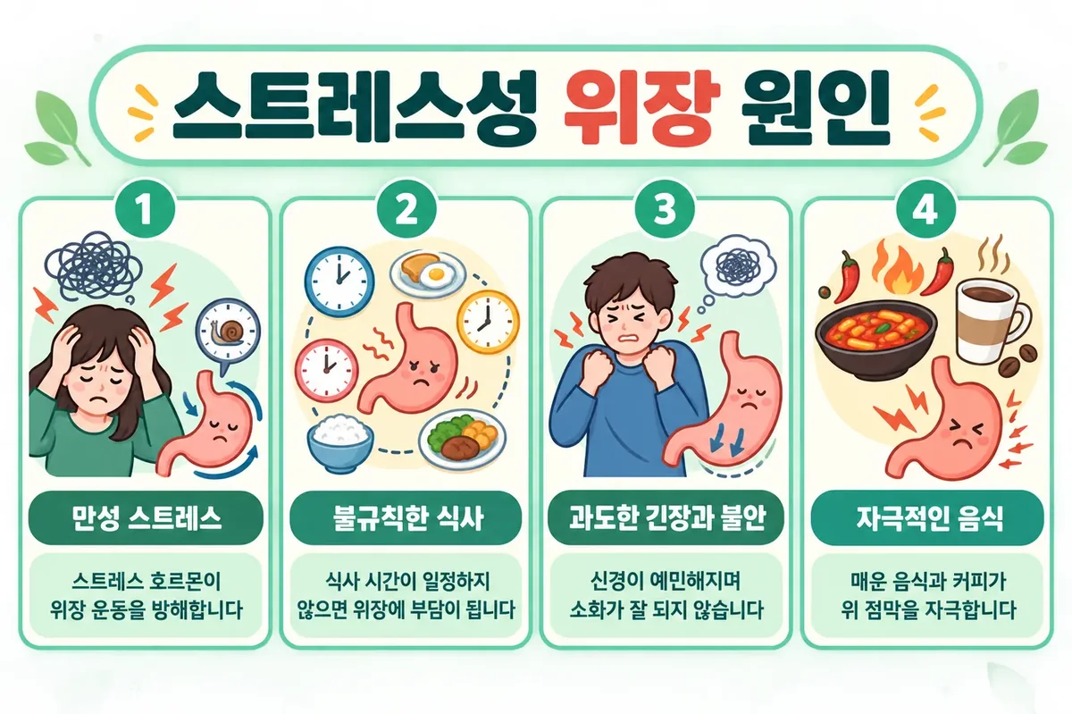 위장이 예민해지는 과정 — 긴장·식사 리듬·음주·수면