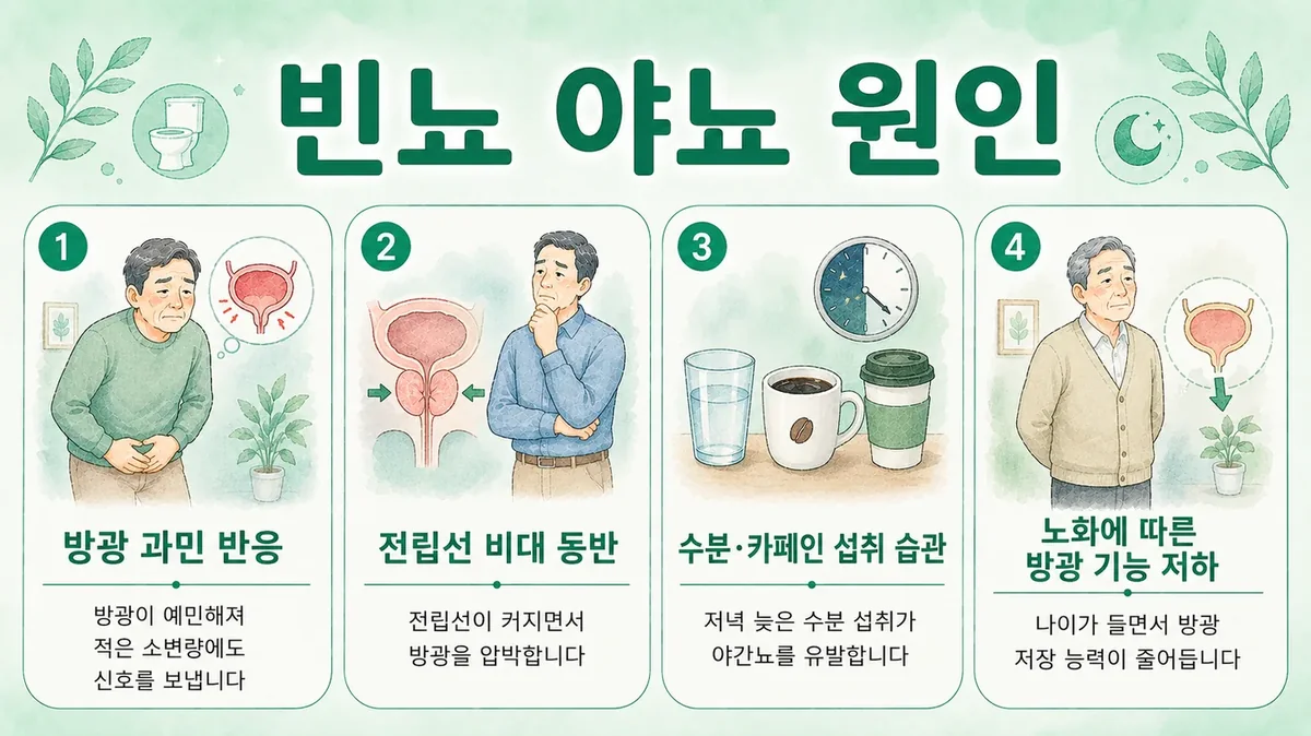 빈뇨의 갈래 — 전립선·방광·야간 다뇨·긴장