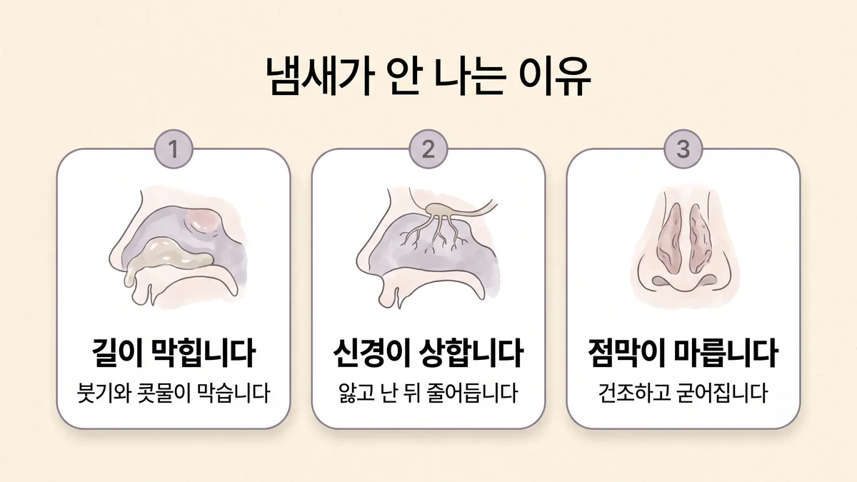 영종한의원 후각 저하 원인 - 길이 막힙니다·신경이 상합니다·점막이 마릅니다