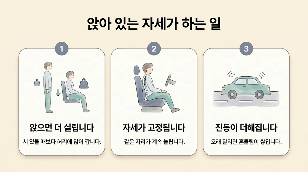 영종한의원 허리디스크 원인 - 앉으면 더 실림·고정된 자세·더해지는 진동
