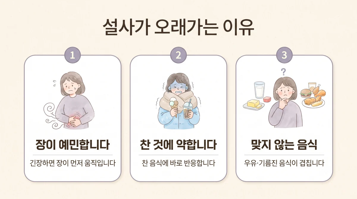 영종한의원 만성 설사 원인 - 장이 예민합니다·찬 것에 약합니다·맞지 않는 음식