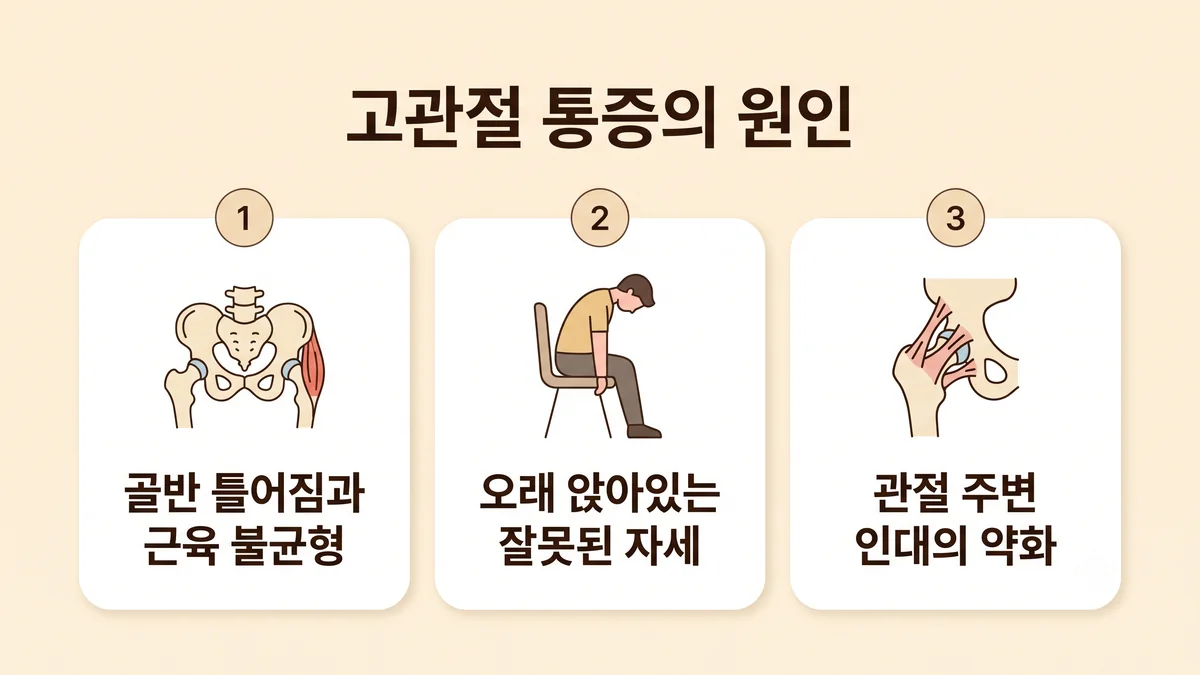 영종한의원 고관절 통증 원인 - 관절이 닳습니다·옆 힘줄이 붓습니다·허리에서 옵니다