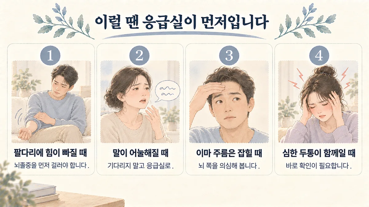 영종한의원 안면마비 자가진단 - 팔다리에 힘이 빠질 때·말이 어눌해질 때·이마 주름은 잡힐 때·심한 두통이 함께일 때