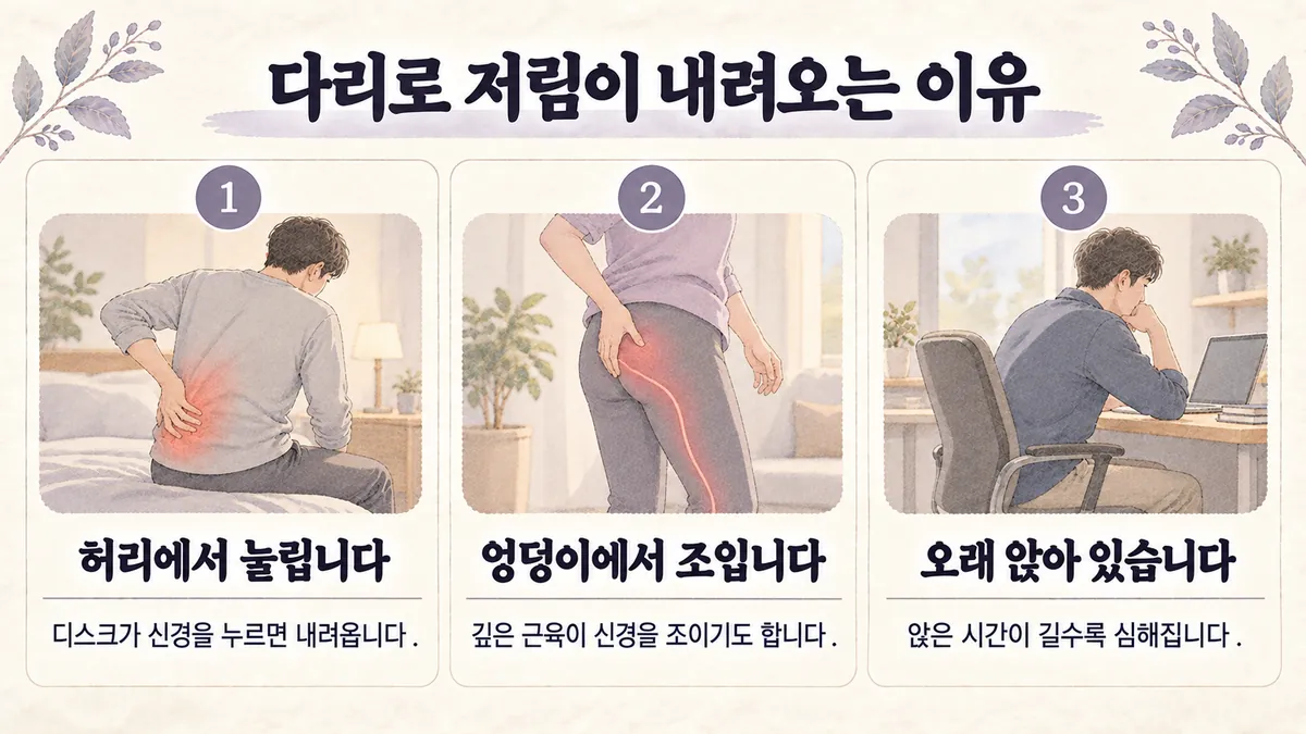 영종한의원 좌골신경통 원인 - 허리에서 눌립니다·엉덩이에서 조입니다·오래 앉아 있습니다