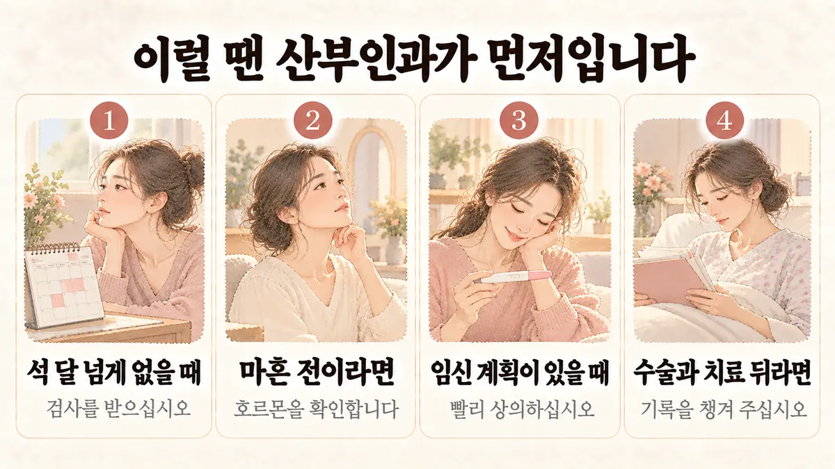 연수구한의원 조기폐경 자가진단 - 석 달 넘게 없을 때·마흔 전이라면·임신 계획이 있을 때·수술과 치료 뒤라면