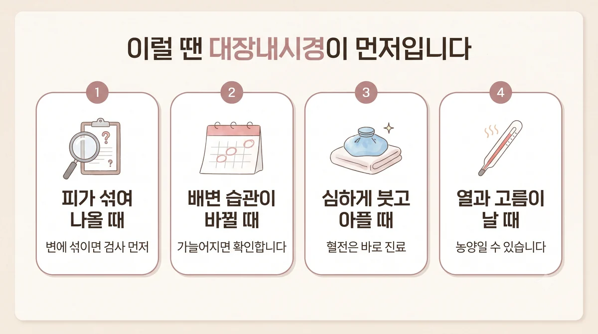 연수구한의원 치질 자가진단 - 피가 섞여 나올 때·배변 습관이 바뀔 때·심하게 붓고 아플 때·열과 고름이 날 때