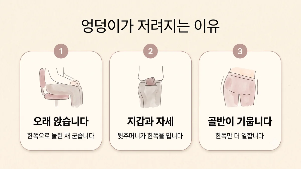 연수구한의원 이상근증후군 원인 - 오래 앉습니다·지갑과 자세·골반이 기웁니다
