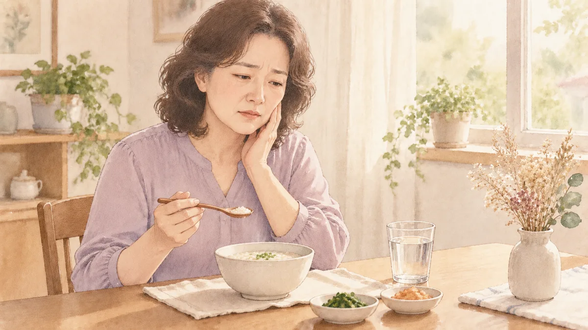 인천 송도 더율한의원 구강 칸디다 한방 치료 — 입안이 쓰라려 식사가 불편한 모습