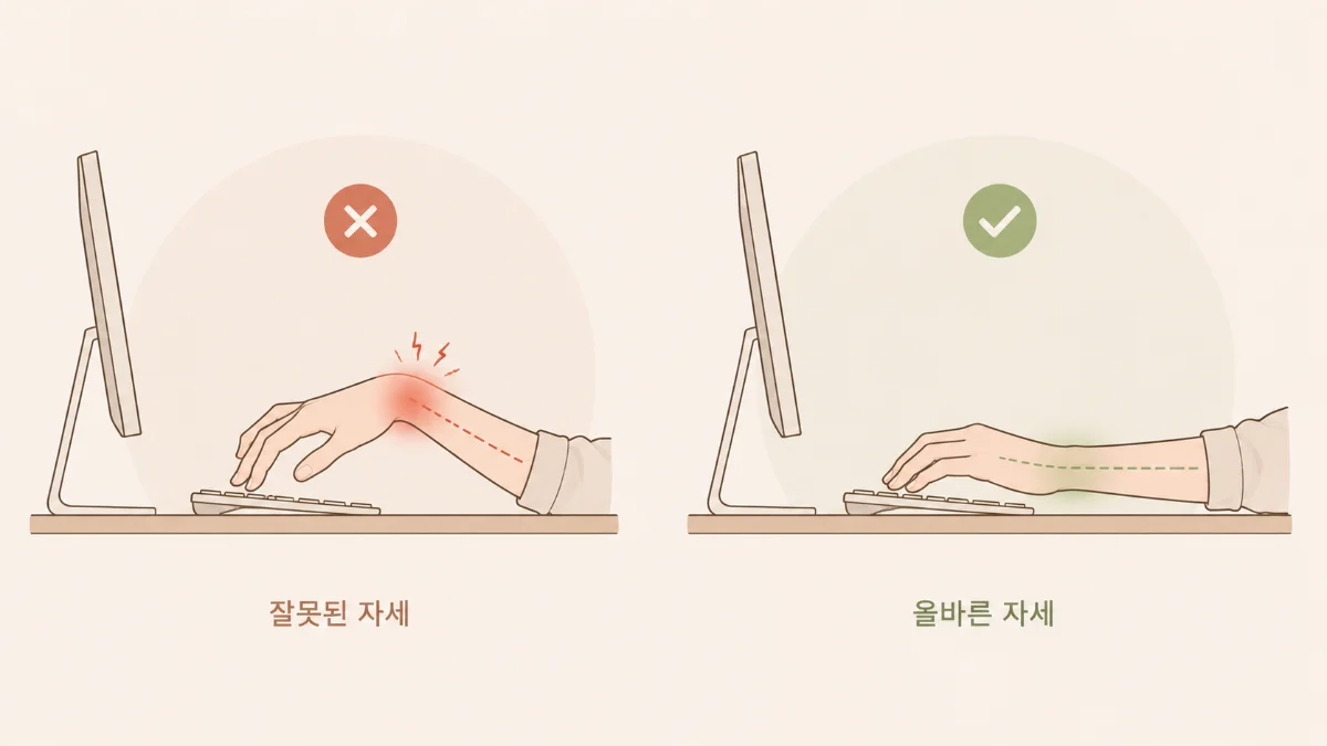 올바른 손목 자세 vs 잘못된 자세